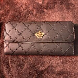 Juicy Couture Black Quilted Wallet with Gold Crown Accent
